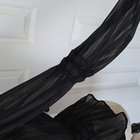 VINTAGE CHIC SPIEGEL SHEER BLACK STRIPED RUFFLE PEASANT PEPLUM BLOUSE 8 - Picture 5 of 13